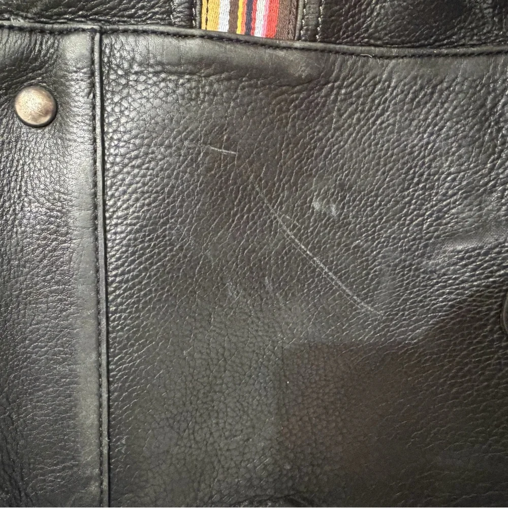 Paul Smith Black Leather Weekender Bag with Multicolor signature strip